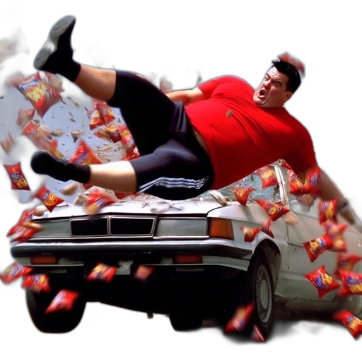 car, food, 3d render, concept art, photorealistic, man, vibrant, red transparent PNG cut-out