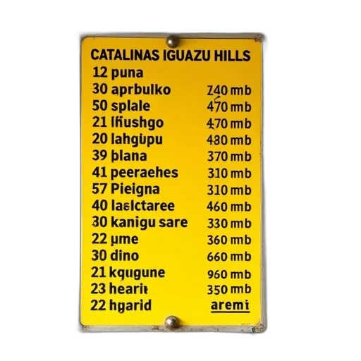 vertical, sign, yellow, background, attached, wall, displays, list transparent PNG cut-out