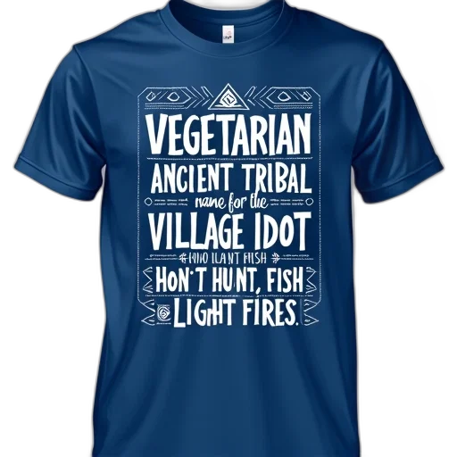 blue, t-shirt, graphic, design, reads, vegetarian, ancient, tribal transparent PNG cut-out