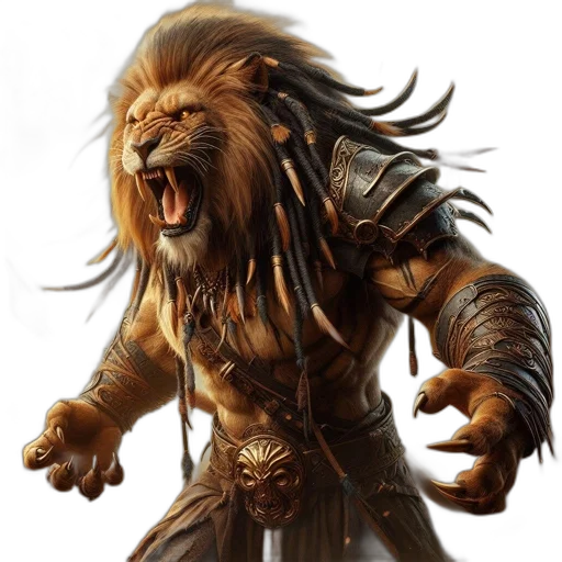 animal, creature, fantasy art, concept art, photorealistic, fantastical, lion-human, hybrid transparent PNG cut-out