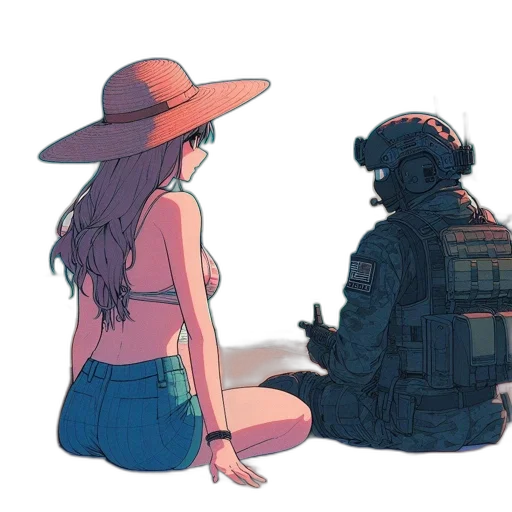 robot, hat, dress, jacket, concept art, pixel art, vaporwave, watercolor transparent PNG cut-out
