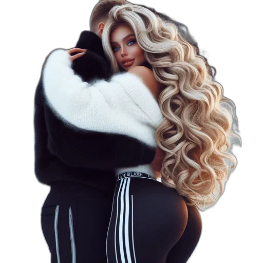 jacket, hair, dress, animal, 3d render, concept art, photorealistic, couple transparent PNG cut-out