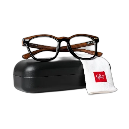 3d render, pair, black, eyeglasses, wooden, frame, detail, temples transparent PNG cut-out