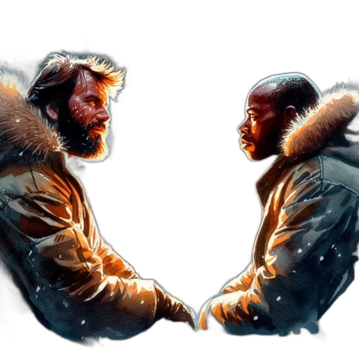 jacket, mask, concept art, comic book art, fantasy art, watercolor, outer space, snow transparent PNG cut-out