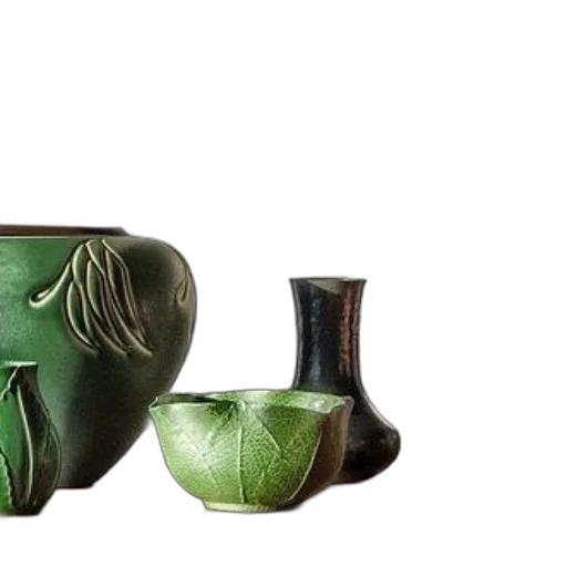 photorealistic, 3d render, green, earth tones, collection, pottery, framed, photo transparent PNG cut-out
