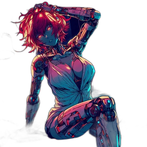 robot, dress, mask, cyberpunk, concept art, comic book art, anime, neon lights transparent PNG cut-out
