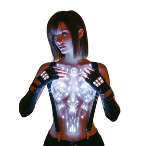 jewelry, robot, cyberpunk, concept art, 3d render, fantasy art, neon lights, outer space transparent PNG cut-out