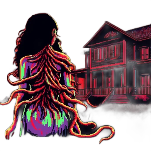 hair, creature, dress, concept art, 3d render, pixel art, fantasy art, neon lights transparent PNG cut-out