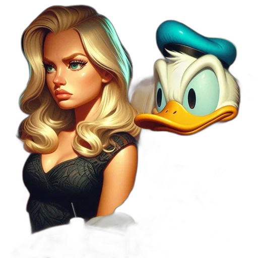 pixel art, concept art, cartoon, photorealistic, woman, blonde, hair, blue transparent PNG cut-out
