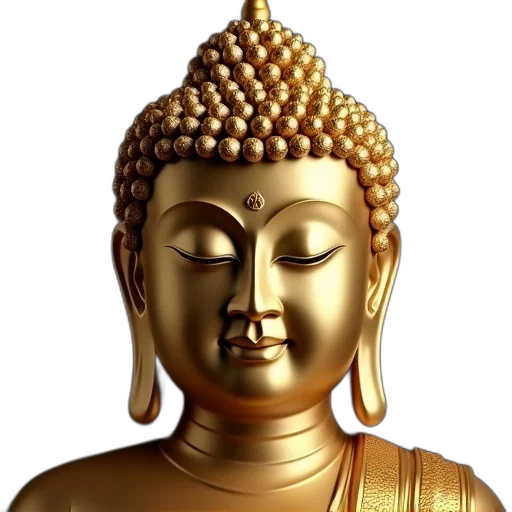 face, mask, jewelry, photorealistic, 3d render, golden, close-up, buddha transparent PNG cut-out