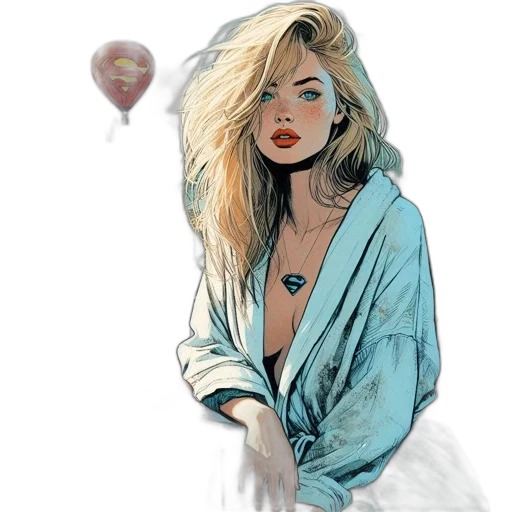 jacket, dress, comic book art, concept art, fantasy art, photorealistic, neon lights, blue transparent PNG cut-out