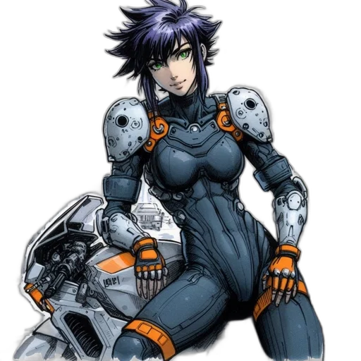 robot, weapon, concept art, cyberpunk, comic book art, anime, outer space, monochrome transparent PNG cut-out