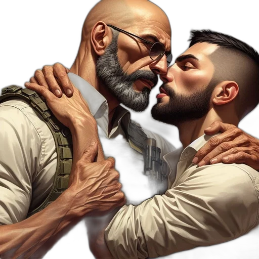 concept art, fantasy art, photorealistic, comic book art, earth tones, two, men, one transparent PNG cut-out