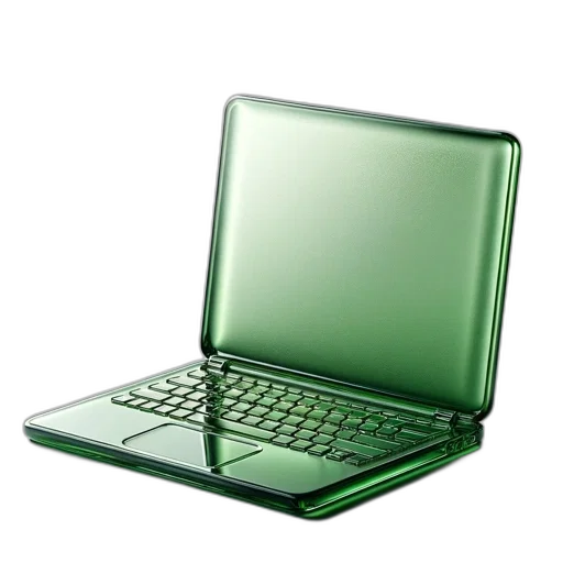 3d render, green, transparent, laptop, reflective, screen, translucent, keys transparent PNG cut-out