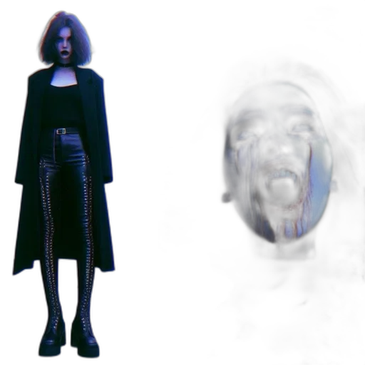 jacket, face, creature, mask, concept art, 3d render, vaporwave, photorealistic transparent PNG cut-out