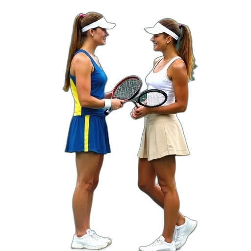 mask, hat, 3d render, two, female, tennis, players, standing transparent PNG cut-out