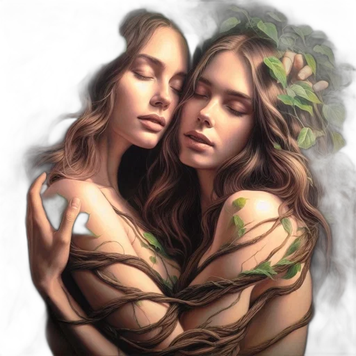 photorealistic, fantasy art, oil painting, watercolor, forest, earth tones, green, two transparent PNG cut-out