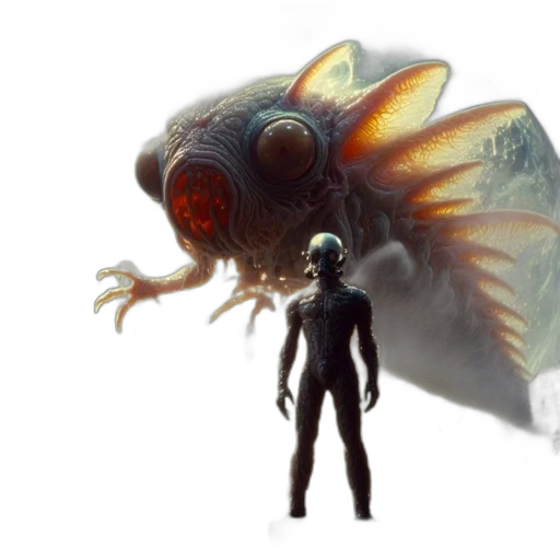 creature, robot, animal, concept art, fantasy art, 3d render, outer space, darkened transparent PNG cut-out