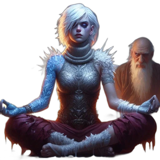 concept art, fantasy art, comic book art, pixel art, blue, woman, striking, features transparent PNG cut-out