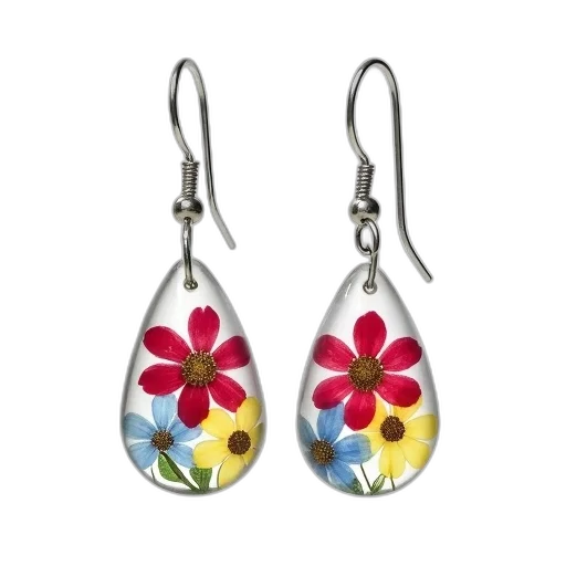 jewelry, pair, earrings, clear, glass, design, featuring, colorful transparent PNG cut-out