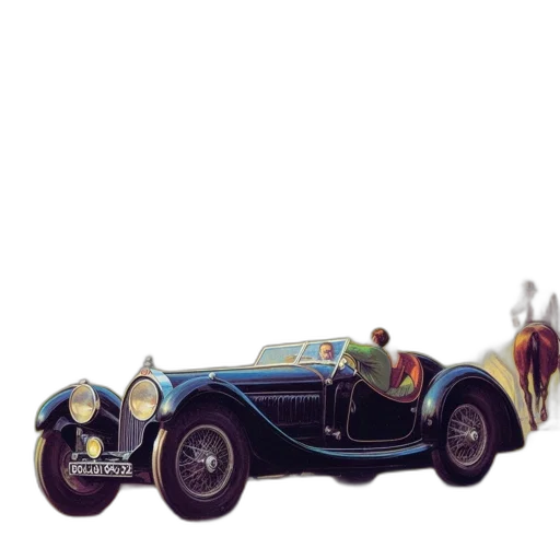 car, concept art, photorealistic, 3d render, idyllic, countryside, vintage, black transparent PNG cut-out