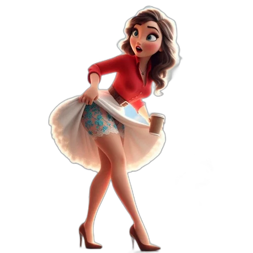 dress, cartoon, 3d render, concept art, photorealistic, woman, looking, surprised transparent PNG cut-out
