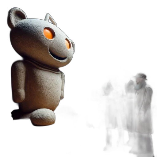 robot, creature, staff, 3d render, concept art, fog, ancient, statue transparent PNG cut-out