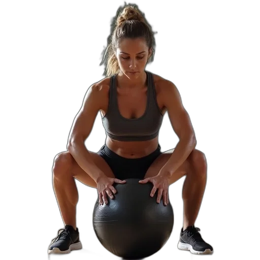 woman, performing, medicine, ball, squat transparent PNG cut-out