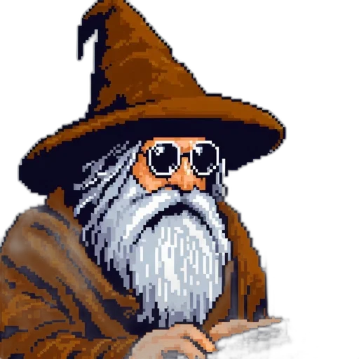 hat, staff, face, pixel art, fantasy art, concept art, photorealistic, pixel transparent PNG cut-out