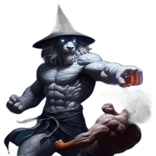 staff, concept art, fantasy art, comic book art, pixel art, lion-headed, figure, casts transparent PNG cut-out