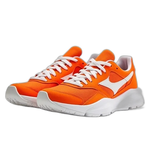 shoes, pair, orange, sneakers, white, laces, sole, have transparent PNG cut-out