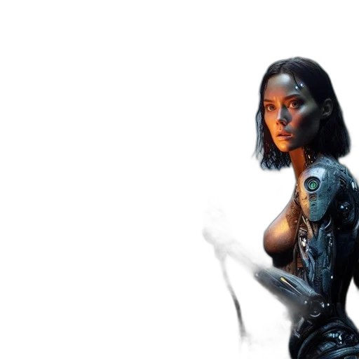 robot, sword, concept art, comic book art, fantasy art, 3d render, outer space, verdant transparent PNG cut-out