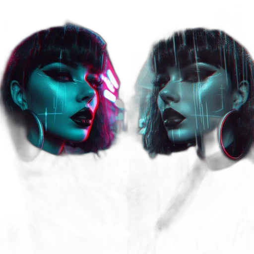 face, mask, cyberpunk, photorealistic, 3d render, concept art, neon lights, outer space transparent PNG cut-out
