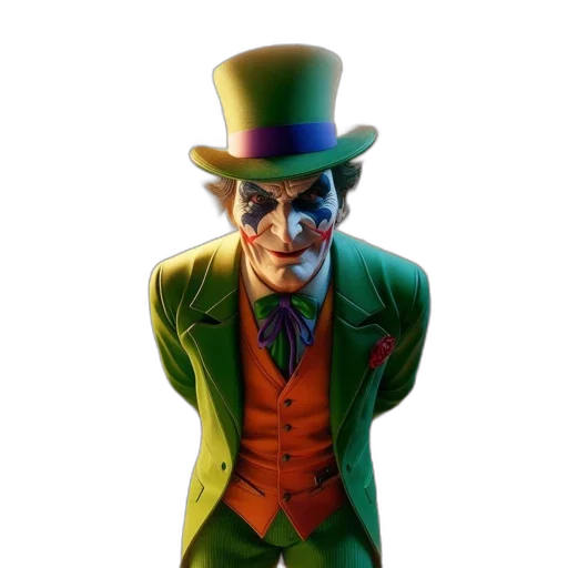 face, concept art, comic book art, 3d render, photorealistic, green, joker, dressed transparent PNG cut-out