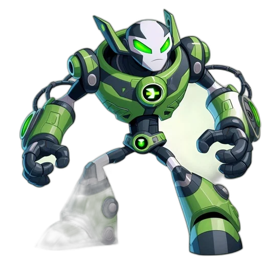 robot, weapon, creature, concept art, 3d render, pixel art, green, standing transparent PNG cut-out
