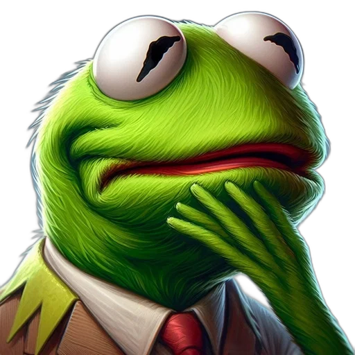 face, staff, photorealistic, concept art, kermit, frog, muppets, character transparent PNG cut-out
