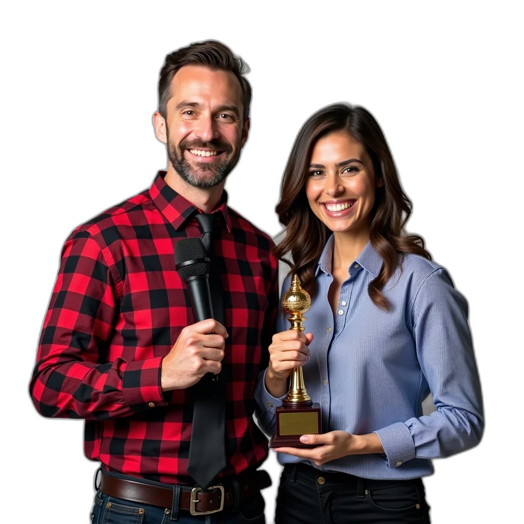 staff, bottle, man, woman, standing, next, each, other transparent PNG cut-out