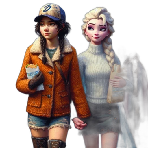 jacket, staff, concept art, fantasy art, 3d render, pixel art, snow, city street transparent PNG cut-out