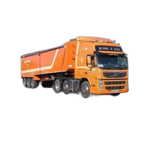 photorealistic, 3d render, orange, way, son, truck, drives, down transparent PNG cut-out