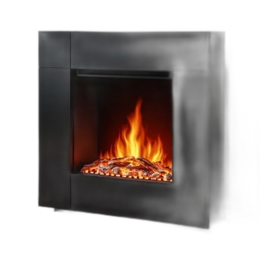3d render, fire, black, modern, electric, fireplace, sleek, design transparent PNG cut-out