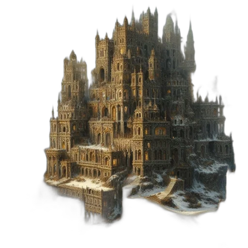 building, crown, dragon, 3d render, concept art, fantasy art, pixel art, fog transparent PNG cut-out
