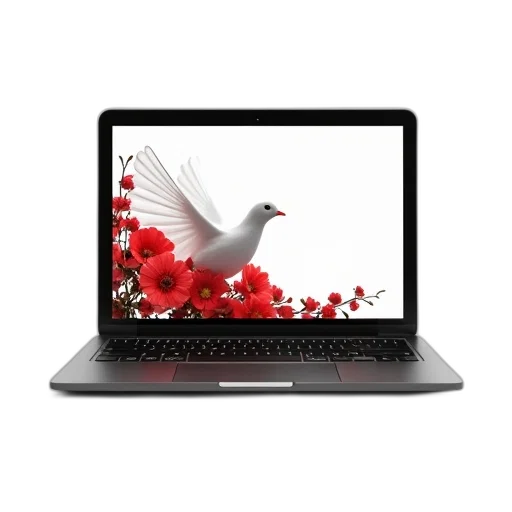 weapon, 3d render, sleek, black, laptop, white, dove, red transparent PNG cut-out