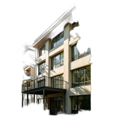 building, 3d render, photorealistic, concept art, modern, apartment, large, windows transparent PNG cut-out