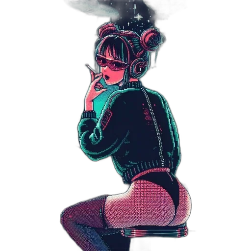 jacket, robot, mask, weapon, cyberpunk, comic book art, concept art, vaporwave transparent PNG cut-out