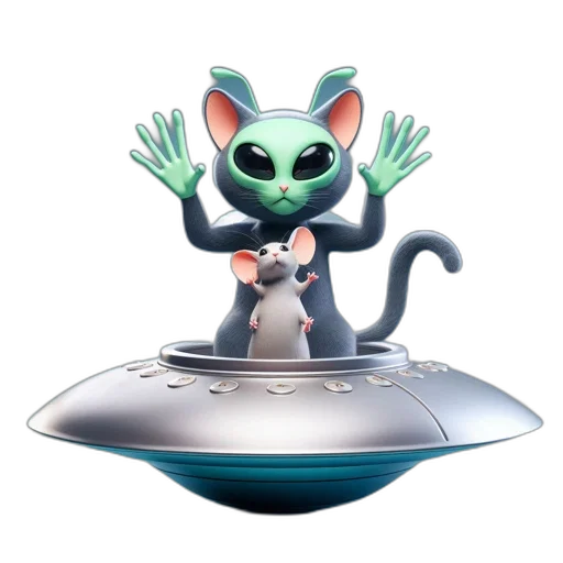 robot, 3d render, concept art, outer space, anthropomorphic, cat, antennae, rides transparent PNG cut-out