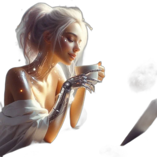 sword, dress, weapon, robot, fantasy art, concept art, photorealistic, cyberpunk transparent PNG cut-out