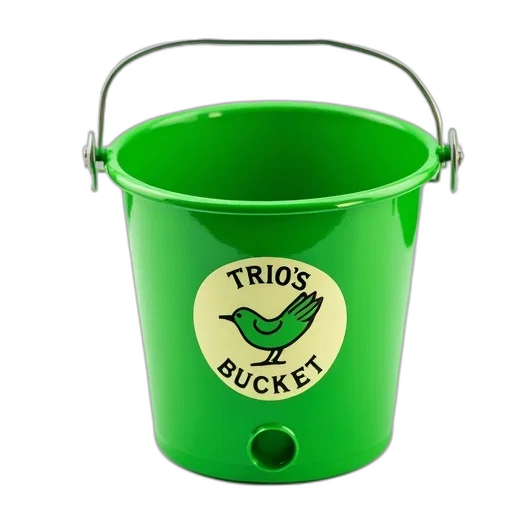 green, bucket, label, reads, trio, logo, bird, has transparent PNG cut-out