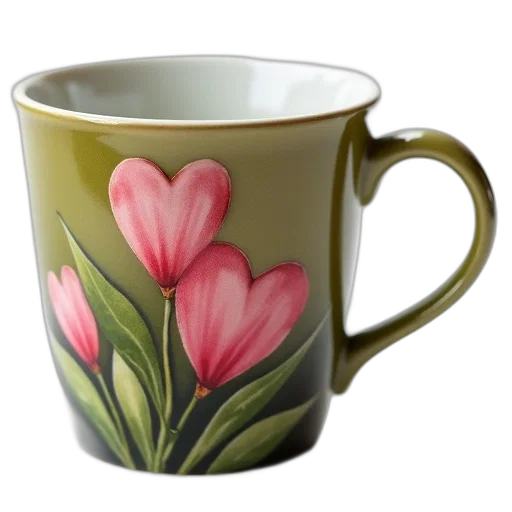 flower, photorealistic, 3d render, ceramic, mug, floral, design, featuring transparent PNG cut-out