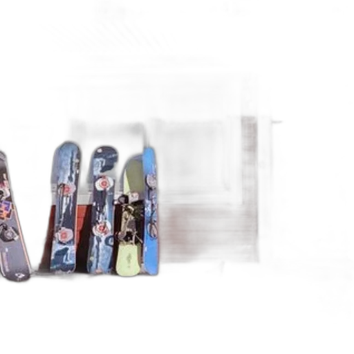 shoes, row, snowboards, lean, against, red, building, corrugated transparent PNG cut-out
