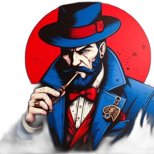 hat, jacket, staff, face, comic book art, concept art, cartoon, pixel art transparent PNG cut-out